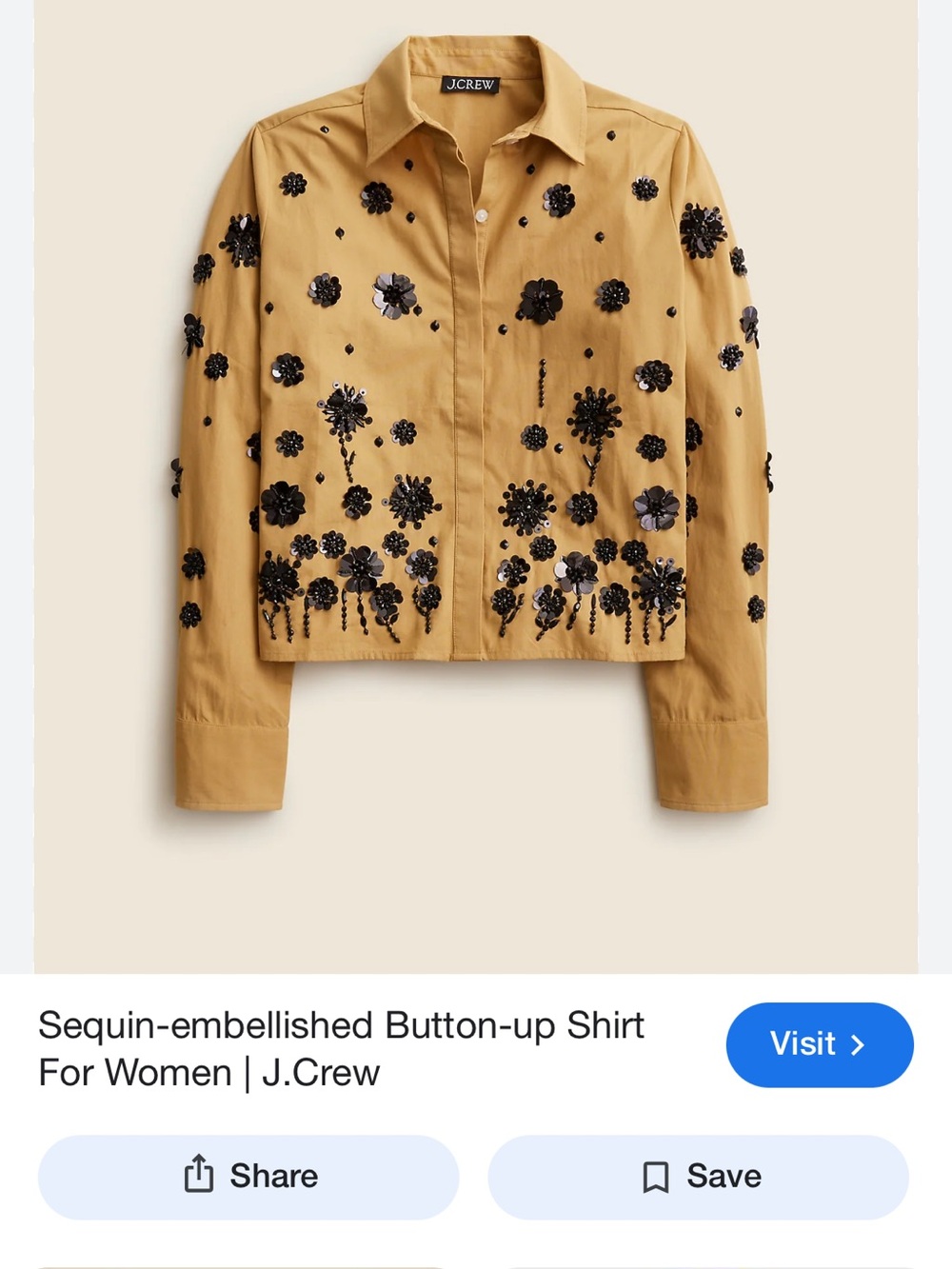 J. Crew  Sequin Embellished Button Up Beige Shirt Size 6 - Picture 7 of 7